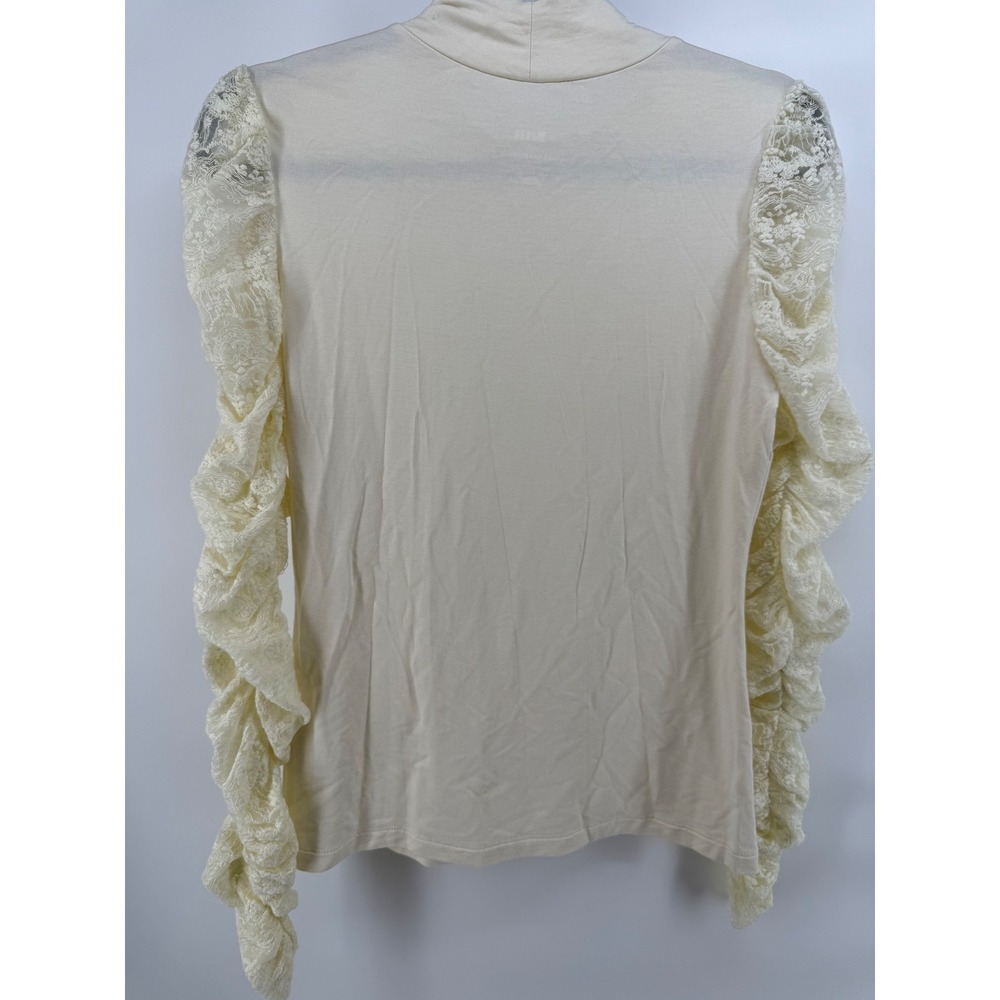 Maeve Anthropologie Cream Mock Neck Top Ruched Lace Long Sleeve Small